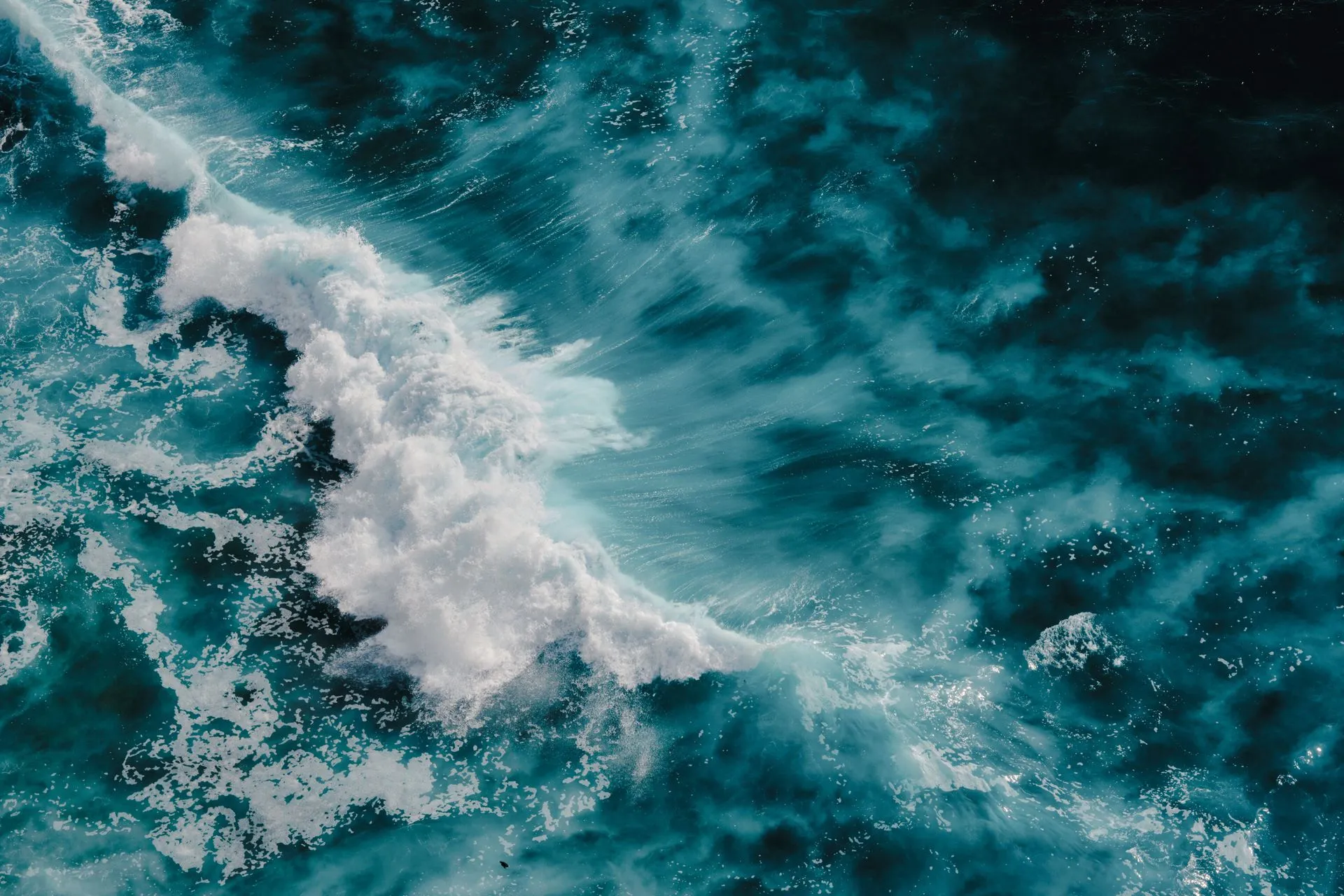 White-crested ocean wave crashing into turquoise water.